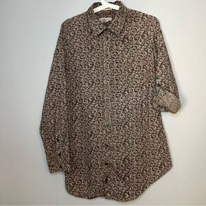 Ruff Hewn Size L 12 14 Gray Floral Cotton Long Sleeve Button Down Shirt Tunic
